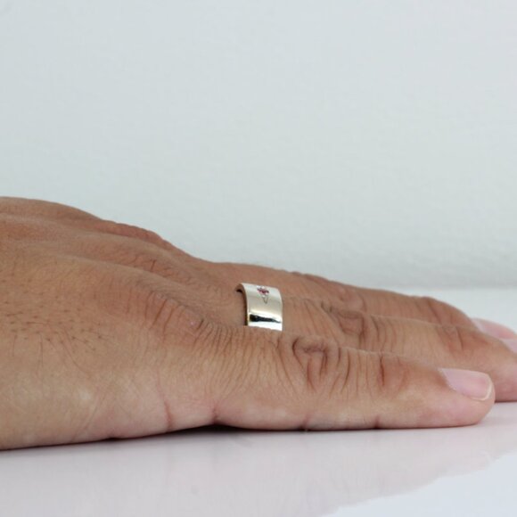 Vintage Men's 10k White Gold Diamond & Ruby Anniversary Band Wedding Ring - Picture 5 of 6